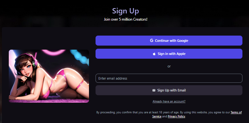Step-by-step Promptchan sign up process interface showing registration fields